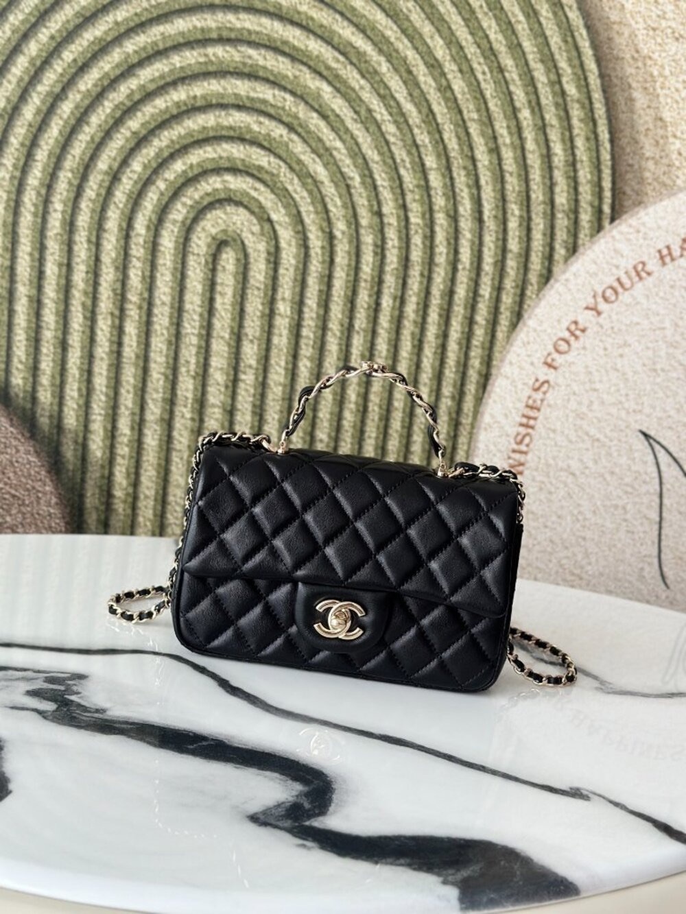 CHANEL Lambskin Mini Flap Gold Ball Crossbody Bag Black